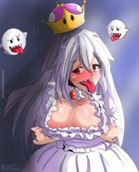 1girls big_breasts boo_(mario) boosette breasts cleavage crown mario_(series) nintendo red_eyes samidarescarletspy scarletsamidare scarletspy sharp_teeth super_crown super_mario_bros. teeth tongue tongue_out