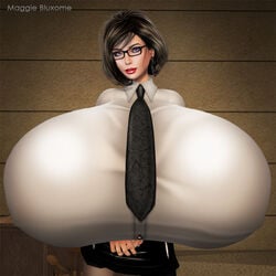 black_hair blouse button_down_shirt collared_shirt enormous_breasts fully_clothed hyper hyper_breasts maggie_bluxome_(artist) necktie office office_lady pale_skin second_life secretary suit_and_tie violet_eyes