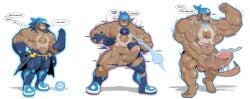 archie_(pokemon) balls bara beard big_balls big_penis boner bulge erection facial_hair flaccid fusion headkerchief male male_only matt_(pokemon) maxbishop muscle_growth muscles muscular nintendo penis penis_growth pokemon ripped_clothing solo solo_male speech_bubble team_aqua