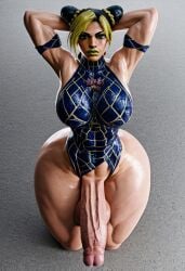 ai_generated big_penis cock cock_worship futanari huge_balls huge_breasts huge_cock huge_thighs jojo's_bizarre_adventure jolyne_kujo kneeling on_knees penis solo solo_futa stone_ocean thick thick_penis thick_thighs wide_hips zzzxxxccc_(ai)