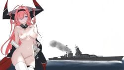 1girls azur_lane battleship big_horns blush german german_empire german_flag history horns iron_blood_(azur_lane) iron_cross jacket jacket_off_shoulders jacket_open light-skinned_female light_skin long_hair magenta_eyes medal medals ocean_background pink_hair prinz_rupprecht_(azur_lane) ship smaller_female tagme thick_thighs tim_heyderich warship water world_of_warships