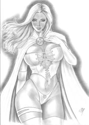 black_and_white breasts curvy ecilia_sousa ed_benes_studio emma_frost female female_only grayscale hellfire_club large_breasts marvel marvel_comics traditional_media traditional_media_(artwork) white_queen x-men