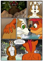 2boys activision anthro anthro_only bandicoot black_nose canid canine cascade ciel-wolf comic covering covering_crotch crash_(series) crash_bandicoot crossover duo forest fox fox_mccloud fur furry furry_male furry_only gay jungle male male/male male_only mammal marsupial nintendo nude orange_fur star_fox video_games