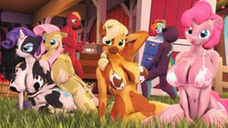 2016 3d alternate_species animal_genitalia animal_penis anthro anthrofied applejack_(mlp) armpits ass big_breasts big_macintosh_(mlp) blonde_hair blue_eyes bovine breasts cattle clothing cow_print cutie_mark equine equine_penis female fluttershy_(mlp) friendship_is_magic furry green_eyes hair hat horn horse horsecock huge_breasts indigosfm long_hair male mammal multicolored_hair my_little_pony nude open_mouth penis pink_hair pinkie_pie_(mlp) pony purple_hair rainbow_dash_(mlp) rainbow_hair raricow_(mlp) rarity_(mlp) smile smooth_skin