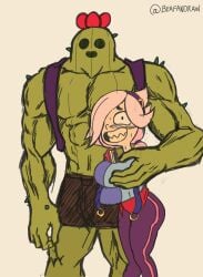 1boy 1girls beafandraw before_sex blush blush brawl_stars colette_(brawl_stars) couple crazy_girl duo female green_skin male muscular muscular_male plant redraw smile spike_(brawl_stars) supercell white_hair white_skin