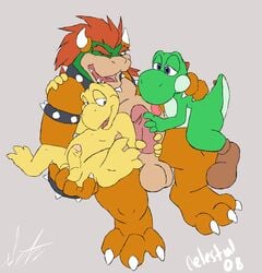 animated bara bowser celestial feet group group_sex koopa koopa_troopa male male_only mario_(series) nintendo penis reptile scalie sethpup sex shell-less threesome turtle uncut video_games yoshi