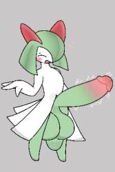 1boy 2024 anthro balls big_balls big_penis blush closed_eyes generation_3_pokemon green_balls green_penis green_skin grey_background happy kirlia male male_kirlia male_only penis pixel pixel_art plain_background pokemon pokemon_(species) pokemon_rse self_upload simple_background skirt throbbing throbbing_penis thundeon3 white_body white_skin