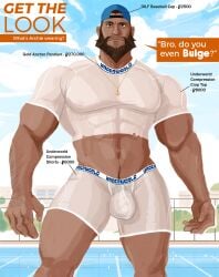 archie_(pokemon) balls bara beard bulge clothing facial_hair flaccid hudsona male male_only muscles muscular nintendo penis pokemon solo solo_male team_aqua text