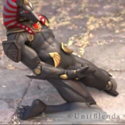 1boy 3d anubis anubis_reaper black_balls black_body black_penis male male_only masturbation muscular_male nude_male overwatch overwatch_2 penis reaper red_eyes solo_male tagme video