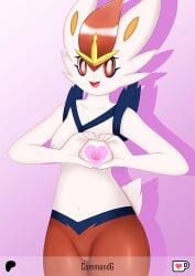 anthro anthrofied breasts cinderace commandg female generation_8_pokemon genitals looking_at_viewer nintendo nipples nude pokemon pokemon_(species) pokemorph pussy simple_background solo