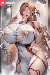 aged_up ahe_gao ai_generated big_ass big_breasts breast_expansion ejaculation long_hair milf mind_control sword_art_online tktbro very_long_hair yuuki_asuna