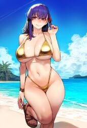 1-a_dot 1girls ai_generated arms ass ass_cheeks back beach big_ass big_breasts big_butt bikini bikini_bottom bikini_top blush blushing_at_viewer breasts butt_cheeks coulds ear fate/grand_order fate/stay_night fate_(series) feet female female_focus female_only footwear golden_bikini grin hi_res high_res high_resolution highres huge_ass huge_breasts huge_butt large_ass large_boobs large_breasts large_butt large_thighs long_hair looking_at_another massive_ass massive_butt matou_sakura purple_eyes purple_hair pussy sand sandals sea seaside shoulders sideboob sky smile sunny teeth thick_thighs thighs tropical type-moon vagina water