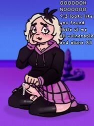 ass emberlynn_pinkle emberlynn_pinkle_(human_form) english_text erection fitted_heel_and_toe futa_only futanari heart-shaped_pupils helluva_boss hoodie looking_at_viewer open_mouth plaid_skirt precum pumpkinsilly showing_penis thick_thighs thighhighs