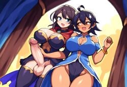 1futa 1girl1futa ai_generated big_penis dark_skin duo erection fantasy female futa_on_female futanari large_breasts mullon novelai original penis