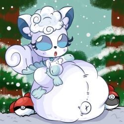 alolan_vulpix ambiguous_prey breasts nitrobutter pokeball pokemon pokemon_(species) pokemon_pred snow vore vore_belly vulpix