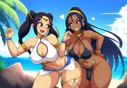 1futa 1girl1futa ai_generated big_penis bulge dark_skin duo fantasy female futa_on_female futanari grin imminent_sex large_breasts mullon novelai original penis