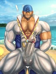 archie_(pokemon) balls bara beard bodysuit boner cum cum_through_clothes erection erection_under_clothes facial_hair hands_behind_back headkerchief male male_only muscles muscular nintendo orgasm penis pokemon pokemon_masters_ex solo solo_male spread_legs squatting sweat sweating team_aqua toto_(artist) vibrator vibrator_on_penis