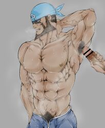 archie_(pokemon) armpit_fetish armpit_hair balls bara beard boner bulge erection facial_hair flaccid gay hand_behind_head headkerchief kuzumochi0609 male male_only muscles muscular musk nintendo penis pokemon shirtless sweat sweating team_aqua