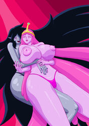 2girls adventure_time big_breasts billvicious breasts canon_couple duo marceline multiple_girls nipples princess_bubblegum swimsuit thong topless vampire voluptuous yuri