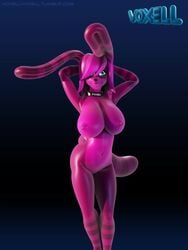 1girls 3d android animated aqua_eyes armpits arms_behind_head ass bare_legs bare_shoulders big_ass big_breasts black_background blue_background blush bouncing_breasts breasts bunny bunny_ears character_name dancing erect_nipples female female_only fur furry hair_over_one_eye hands_behind_head large_breasts legs lipstick long_hair looking_away machine nipples no_sound nude pink_fur pink_hair pink_lipstick pink_skin pixell robot solo stomach tail topless voxell_voxell video wide_hips