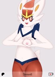 anthro anthrofied breasts cinderace commandg female generation_8_pokemon genitals looking_at_viewer nintendo nipples nude pokemon pokemon_(species) pokemorph pussy simple_background solo