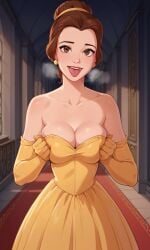 ai_generated ass belle belle_(beauty_and_the_beast) bigmic145 breasts cleavage disney disney_princess dress elbow_gloves female princess sexually_suggestive solo_female yellow_dress