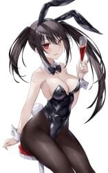 1girls 2d 2d_(artwork) asle black_bunnysuit black_hair breasts bunnysuit chair date_a_live duplicate female female_only heterochromia light-skinned_female pantyhose red_eyes sitting solo solo_female thighs tokisaki_kurumi twintails wine_glass