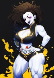 ai_generated chun-li cleavage corruption dark_persona enemy_conversion female huge_ass huge_breasts lips pale-skinned_female pale_skin rock_of_succubus smile sports_bra sports_shorts street_fighter tagme thedivergence1997 thick_thighs wide_hips