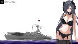 aircraft aircraft_carrier august_von_parseval_(azur_lane) azur_lane blue_eyes blue_hair blush dominant_female garter_belt german german_female german_flag history horns iron_blood_(azur_lane) iron_cross nazi ocean_background ship swastika tagme thick_thighs tim_heyderich underwear world_of_warships