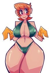 1girls alternate_costume alternate_version_available big_breasts bikini bikini_bottom bikini_top black_eyes blush bottomwear breasts cleavage demonbloodpal dexter's_laboratory dexter's_mom ear_piercing earrings female female_only gloves green_bikini hair handwear hips huge_breasts mature mature_female mature_woman milf mother orange_hair short_hair solo solo_female swimwear thick_thighs thighs topwear wide_hips yellow_gloves