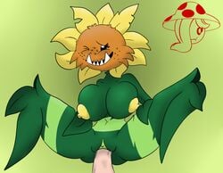 anthro areola big_breasts breasts duo eyelashes female flora_fauna flower freckles huge_breasts human humanoid light-skinned_male male mammal nipples nude open_mouth penetration penis plant plantie plants_vs_zombies plants_vs_zombies_2:_it's_about_time primal_sunflower_(pvz) pussy sex simple_background smile straight sunflower sunflower_(pvz) thompson-vonjung vaginal_penetration video_games