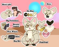 amputee andromorph anthro big_ears big_tail breasts bunnyqueen canid canine clay_(piebunny) cuntboy desert disability fennec_fox fox genitals gun hi_res intersex mammal math missing_arm model_sheet multi_nipple nipples pussy ranged_weapon solo tail tail_motion tailwag true_fox weapon