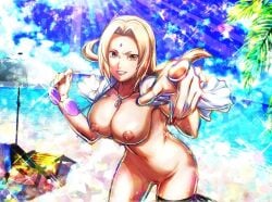 1girls bare_arms bare_legs bare_shoulders beach belly blonde_hair breasts brown_eyes busty collarbone completely_nude completely_nude_female drink edit eyewear_on_head female female_only holding_object large_breasts looking_at_viewer mature mature_female midriff milf nail_polish naked naked_female naruto naruto_(series) naruto_shippuden navel necklace nipples nude nude_edit nude_female nudity official_art open_clothes open_shirt outdoor_nudity pussy seaside shirt smile solo solo_female sunlight third-party_edit tsunade voluptuous