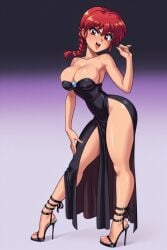 ai_assisted ai_generated big_breasts big_butt hourglass_figure huge_breasts legs long_dress ranma-chan ranma_1/2 ranma_saotome