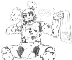 animatronic bonnie_(fnaf) bunny five_nights_at_freddy's five_nights_at_freddy's_4 flaccid flaccid_penis limp machine male male_only nightmare_bonnie penis rabbit robot sharp_teeth solo speech_bubble towel unnecessaryfansmut video_games