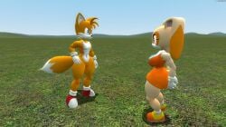 1boy 1girls anthro big_ass big_breasts clothed cream_the_rabbit flirting_look garry's_mod miles_prower miles_tails_prower no_panties outside sonic_(series) sonic_the_hedgehog_(series) straight tails_the_fox thick_thighs