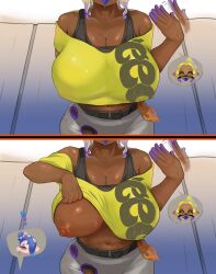 big_breasts boobs clothing dark-skinned_female dark_skin frye_(splatoon) frye_(splatoon_raiders) frye_onaga gfreak hot huge_breasts inkling nipples revealing_breasts splatoon splatoon_(series) splatoon_raiders sweat sweating