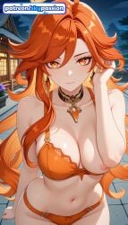 1girls 2026 ai_assisted ai_generated anime boobs breasts bust earrings genshin_impact hi_res high_quality high_resolution highres jewelry long_hair mavuika_(genshin_impact) navel night night_sky orange_eyes orange_hair patreon patreon_username sky skypassion stable_diffusion tits watermark
