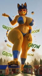 ai_generated ankha ankha_(animal_crossing) anthro bikini giantess giantess_growth macro mini_giantess paws town village villager_(animal_crossing) voluptuous wide_hips
