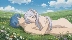 ai_generated elf_female frieren frieren_beyond_journey's_end goddessseekerbamzee himmel_(sousou_no_frieren) human_male interspecies lying_on_person nude_couple outside_nudity romantic sleeping_nude sleeping_together sousou_no_frieren straight