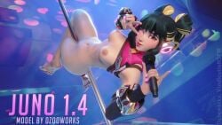 3d_(artwork) asian_female blizzard_entertainment dzooworks female_focus female_only half-dressed half_naked juno_(overwatch) overwatch pussy