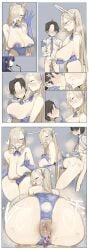 1boy 1girls anal anus anus_cutout areola_slip areolae ass asuna_(blue_archive) asuna_(bunny)_(blue_archive) big_ass big_breasts blonde_hair blue_archive breasts bunny_ears bunnysuit buttjob condom condom_on_penis female gloves kissing large_breasts leebongchun legs long_hair male mole mole_on_breast penis sensei_(blue_archive) small_penis standing standing_sex thighs