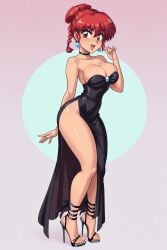 ai_assisted ai_generated big_breasts breast_squeeze high_heels huge_breasts long_dress ranma-chan ranma_1/2 ranma_saotome