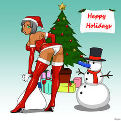 christmas dark-skinned_female dark_skin female holidays santa_costume short_gray_hair short_hair white_panties zapon