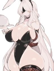 alternate_hairstyle blush bunny_girl bunnygirl cleavage curvy embarrassed fishnets gigantic_ass gigantic_breasts hourglass_figure hyper hyper_breasts hyper_hips long_hair nier:_automata serving_tray shy thick_hips thick_thighs thighhighs usa37107692 voluptuous wide_hips yorha_2b