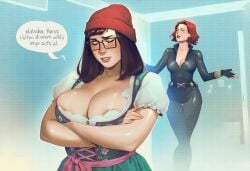 2girls ai_generated avengers big_ass big_breasts black_widow_(marvel) breasts chest curvaceous curvy curvy_figure darcy_lewis digital_media_(artwork) dirndl female hips hourglass_figure huge_ass huge_breasts large_ass large_breasts legs light-skinned_female light_skin marvel marvel_cinematic_universe marvel_comics mature mature_female natasha_romanoff phophopho red_hair s.h.i.e.l.d. scarlet_witch_(series) slim_waist thick thick_hips thick_legs thick_thighs thighs thor_(series) voluptuous waist wandavision wide_hips