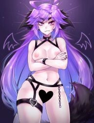 animation_meme_community anime censored_pussy fennec_fox harness humanoid medium_breasts neko nekomimi purple_hair rossali rossali_(artist)