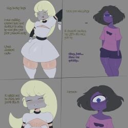 1boy 1femboy 1futa 1girls arm_sleeves armwear avatar_(megamor) birthday black_hair blonde_hair blue_eyes blush blushing boobs breasts bulge_under_clothes clothing cube_head cubic_head cyclops elbow_gloves english_text gloves inminent_sex legwear megamor neckline purple_body purple_hair purple_skin simple_background stockings text turtleneck white_skin yellow_eyes