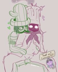 blush blushing cactus cactus_gunman candle chef_hat clothed clothed_sex commission cuntboy cuntboy/male cuntboy_on_male cuntboy_penetrated cuntboysub gregory_horror_show hell's_chef neppyin on_top open_commmission penis_in_pussy pitch-black_skin self_upload sweat vgen_commission