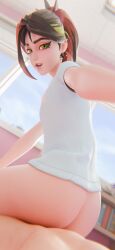 3d 3d_(artwork) 3d_model 3d_render balls_deep blender blender_(software) blender_cycles classroom fortnite fortnite:_battle_royale helsie_(fortnite) holding_camera hunched_over implied_penetration implied_sex indoor indoors looking_at_viewer multicolored_hair ponytail riding riding_penis school schoolgirl self_upload selfie selfie_pose shirt shirt_only sitting_on_lap sitting_on_penis sitting_on_person small_ass small_breasts smaller_female smiling_at_viewer sunny tm04